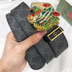 Gucci GG Bengal Tiger Leather Belt w/ Silver Buckle Unisex 90/36